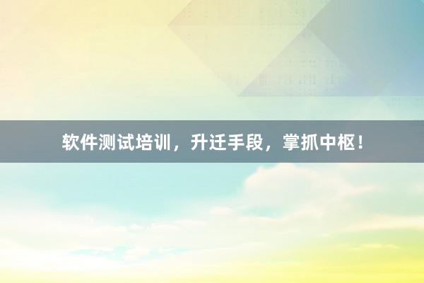 软件测试培训，升迁手段，掌抓中枢！